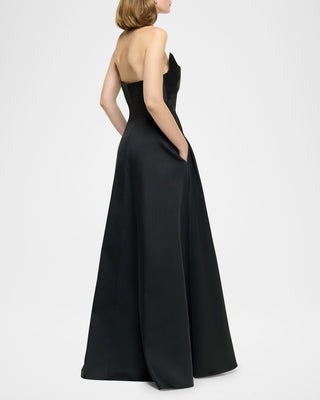Roland Mouret Women's Black Polyester Drape Off The Shoulder Neckline Strapless Taffeta Maxi A-Line Gown Dress