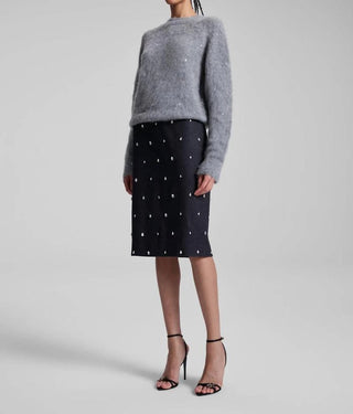 A.L.C. Opal Women's Charcoal Felt Wool-Blend Back Slit Lined Crystal-Embellished Pencil Skirt