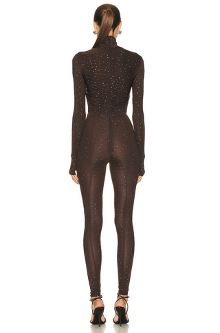 Alex Perry Crystal Cove Turtleneck Long Sleeve Ruched Catsuit