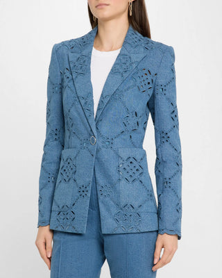 Veronica Beard Women's Blue Denim Tailored Fit Single-Button Front Peak Lapel Blazer Jacket