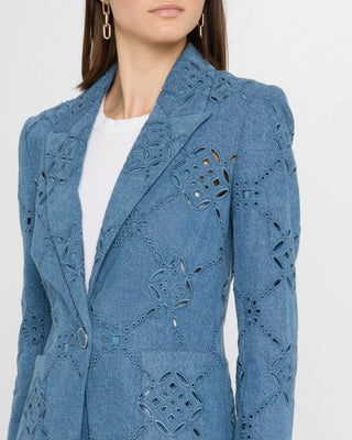 Veronica Beard Women's Blue Denim Tailored Fit Single-Button Front Peak Lapel Blazer Jacket