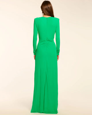 Ramy Brook Martini Women's Green Jersey Plunging V-Neck Lined Twist Front Detail Fitted Formal Cocktail Gown Maxi Dress
