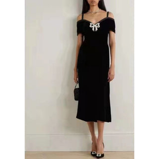 Saloni Clementine Crystal-bow Velvet Dress TheFabNest Saloni Clementine Crystal-bow Velvet Dress TheFabNest